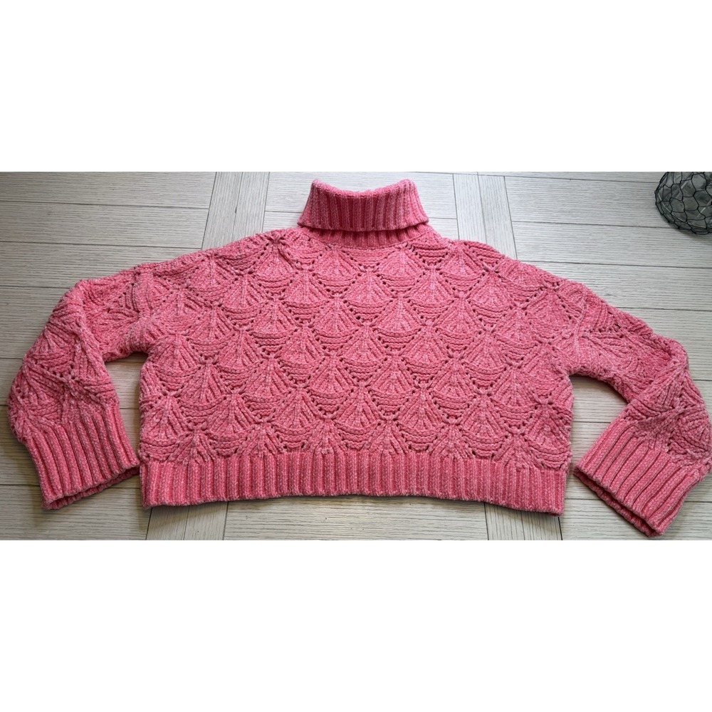 Amazing Lace Bubblegum‎ Barbie Pink Chunky Knit Cropped Boxy Chenille Sweater M